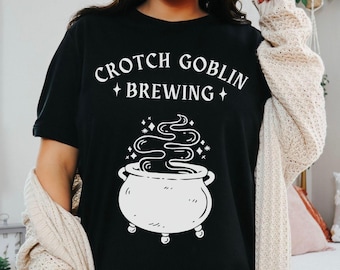 Pregnancy Announcement Tee, Crotch Goblin Brewing Reveal Shirt, Witchy Alternative Spooky Goth Mama, Pregnant Mom Gift, A Baby Is Brewing