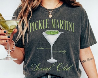 Pickle Martini Social Club Shirt, Pickle Lover Comfort Colors Tee, Retro Dirty Martini Tshirt, Funny Preppy Signature Cocktail Drinking Tee