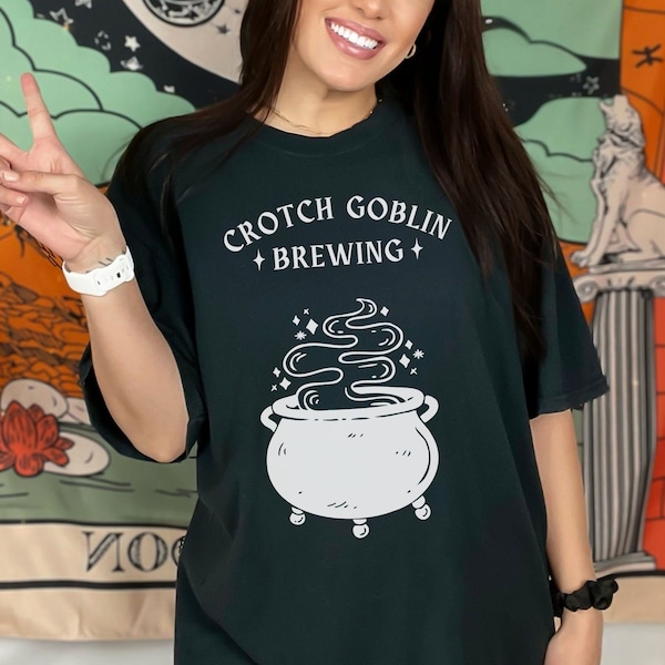 Pregnancy Announcement Tee, Crotch Goblin Brewing Reveal Shirt, Witchy Alternative Spooky Goth Mom, Pregnant Mom Gift, A Baby Is Brewing