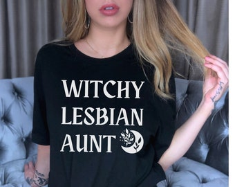 Witchy Lesbian Aunt Shirt, Lesbian Girlfriend Gift, Pregnancy Announcement New Baby Gift From Niece, Cool Aunt Tee, Mystical Moon Tshirt