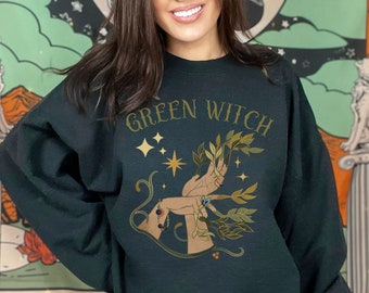 Green Witch Sweatshirt, Witchy Plant Mom, Garden Witch Aesthetic, Wiccan Gardening Gifts, Pagan Herbs Goth Garden Cottagecore Witch Sweater