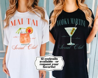 Matching Group Cocktail Social Club Shirts, Comfort Colors Preppy Signature Cocktail Drinking Tees, Bachelorette Birthday Graduation Party