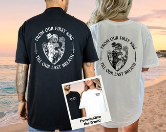 Personalized Matching Skeleton Couple Shirts, Romantic Goth Wedding Gift, His and Hers Engagement, Spooky Bride and Groom Lovers Anniversary