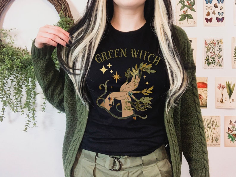 Green Witch Shirt Garden Witch Hedge Witch Occult Shirt Mystical Shirt Witch Clothes Witchy Shirt Witch Clothing Witch Aesthetic Wicca Shirt Black