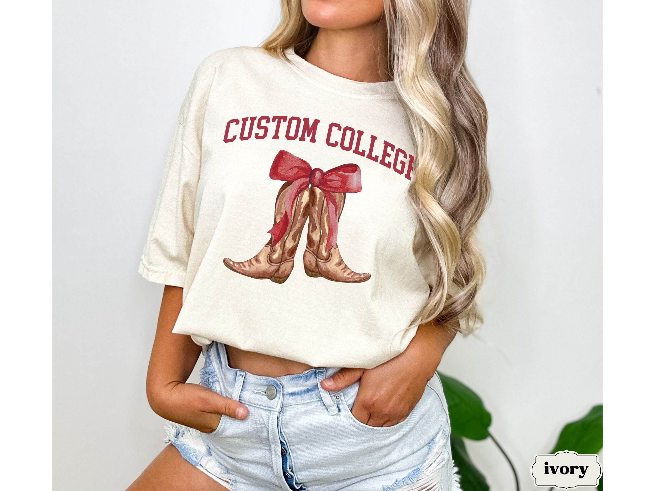 Custom College Comfort Colors Shirt, Personalized Coquette Cowgirl University T Shirt, Game Day Apparel, Preppy School Football Tailgate Tee