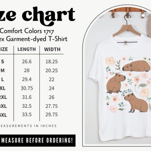 Maglietta Capybara Comfort Colors Cottagecore, regalo per gli amanti degli animali, estetica Goblincore, maglietta botanica floreale con tema zoologico e fauna selvatica, vestiti alternativi White