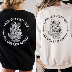 Matching Skeleton Lesbian Couple Sweatshirt, Fiance Bride Crewneck, Romantic Goth Wedding Gift, WLW Engagement Shirts, Lovers Anniversary