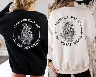 Matching Skeleton Lesbian Couple Sweatshirt, Fiance Bride Crewneck, Romantic Goth Wedding Gift, WLW Engagement Shirts, Lovers Anniversary
