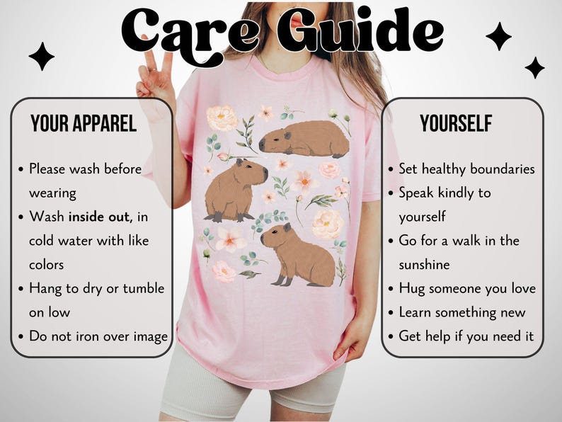 Maglietta Capybara Comfort Colors Cottagecore, regalo per gli amanti degli animali, estetica Goblincore, maglietta botanica floreale con tema zoologico e fauna selvatica, vestiti alternativi Blossom