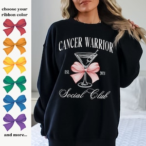 Personalized Cancer Warrior Social Club Sweatshirt, Coquette Pink Ribbon Breast Cancer Awareness Crewneck, Mastectomy Gifts, Survivor Gift