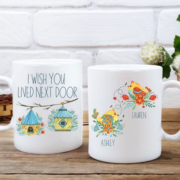 Aurahouse Taza Con Texto En Inglés "Wish You Lived Next Door", Regalos De Amistad De Navidad Para Mujeres, Regalos De Inauguración De Casa De Larga Distancia Para Amigos, Regalo De Cumpleaños