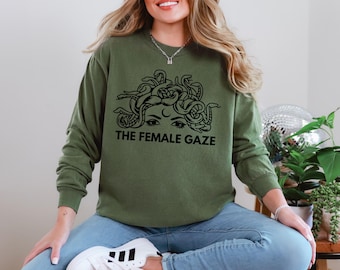 Long Sleeve Comfort Colors Medusa Shirt, The Female Gaze Feminist Tee, Witchy Woman, Mystical Edgy Snake Greek Mythology, Dark Academia Gift