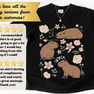 Maglietta Capybara Comfort Colors Cottagecore, regalo per gli amanti degli animali, estetica Goblincore, maglietta botanica floreale con tema zoologico e fauna selvatica, vestiti alternativi Black