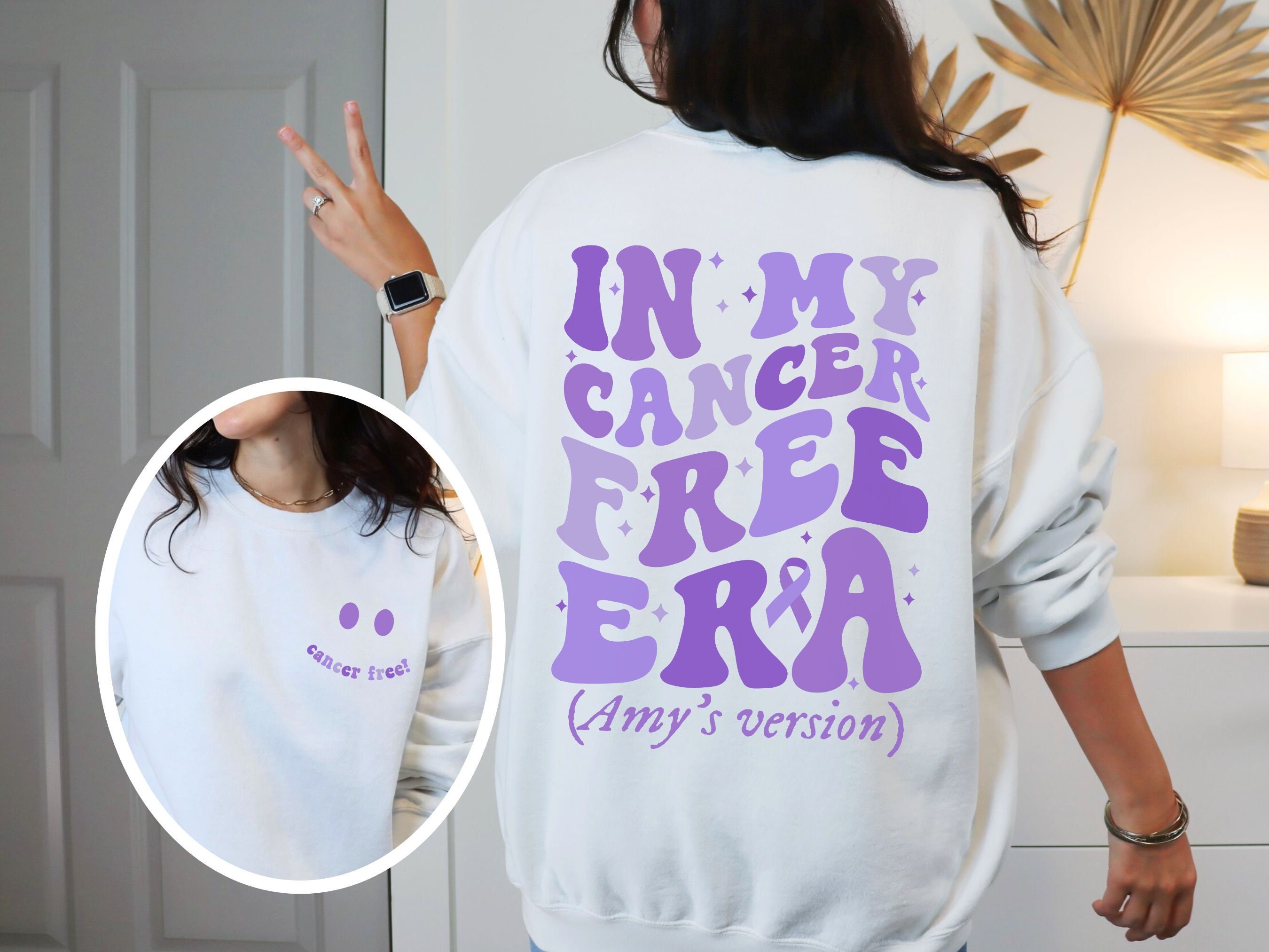 Personalized In My Cancer Free Era Sweatshirt, Retro Purple Vulvar Cancer Hodgkin's Lymphoma Survivor Gift, Funny Warrior Survivor Shirt