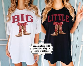 Custom Big Little Sorority Reveal College Comfort Colors Shirt, Personalized Matching Coquette Cowgirl University T Shirt, Preppy School Tee