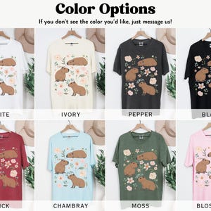 Maglietta Capybara Comfort Colors Cottagecore, regalo per gli amanti degli animali, estetica Goblincore, maglietta botanica floreale con tema zoologico e fauna selvatica, vestiti alternativi immagine 5