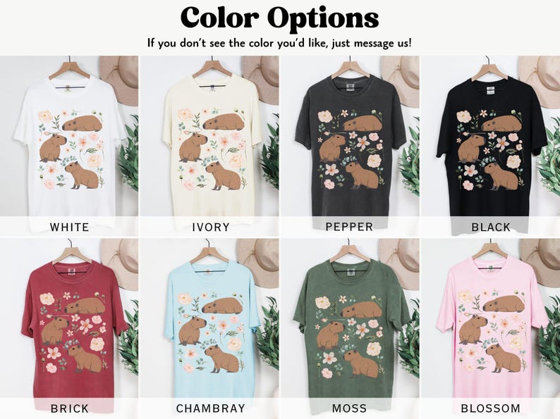 Maglietta Capybara Comfort Colors Cottagecore, regalo per gli amanti degli animali, estetica Goblincore, maglietta botanica floreale con tema zoologico e fauna selvatica, vestiti alternativi immagine 5