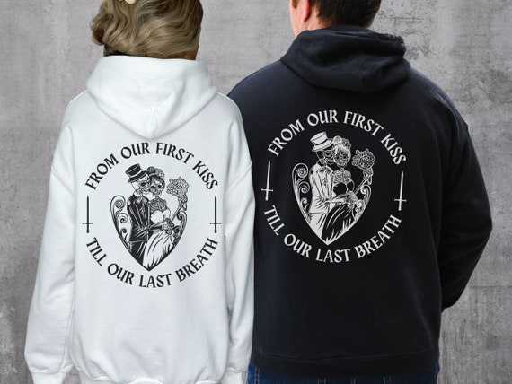 Matching Skeleton Couple Hoodies, Fiance Bride Sweatshirt, Romantic Goth Wedding Gift, His and Hers Engagement Shirts, Lovers Anniversary