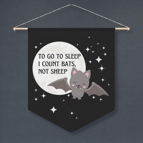 Baby Bat Nursery Wall Banner, Spooky Alternative Emo Baby Room Decor, Goth Mom Gift, Punk Gothic Pastel Pennant Wall Hanging