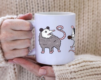 Tazza Possum, Tazza Opossum, Tazza da caffè estetica retrò Cottagecore Goblincore, Tazza Preppy anni '90, Regalo alla moda per gli amanti degli opossum con animaletto procione carino