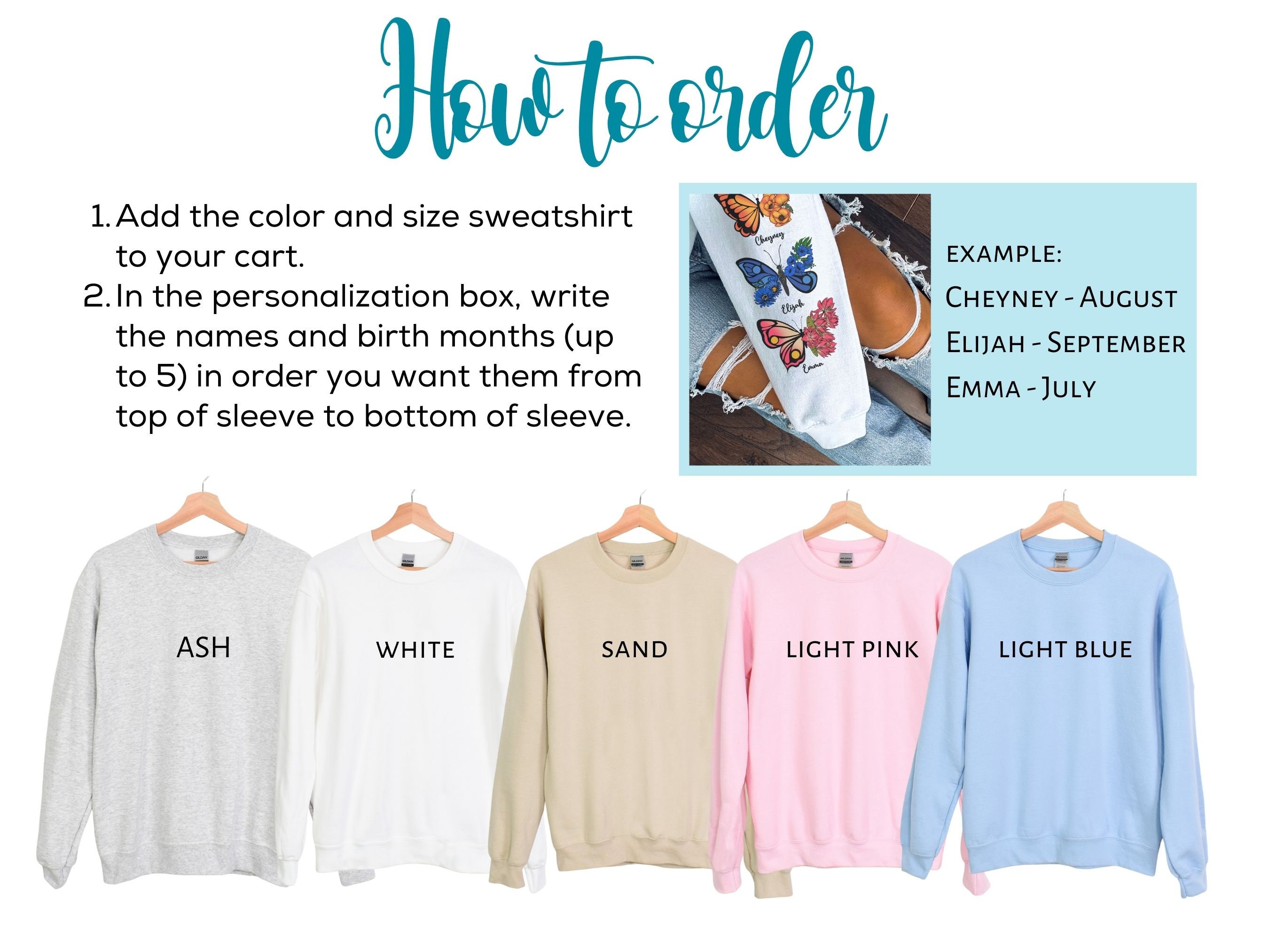 Custom Mama Birth Month Butterfly Flower Crewneck Sweatshirt With Kids Names On Sleeve, Meaningful Personalized Birthday Gift For Mom