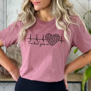 The Beat Goes On, Floral Heart Surgery Shirt, Open Heart Post Surgery Gift, Survivor Care Package Item, Heart Warrior Heartiversary Tee