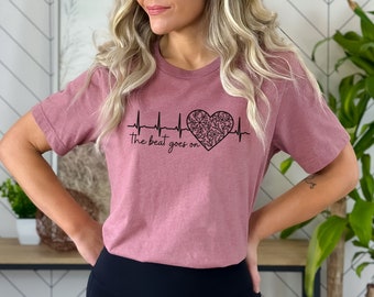 The Beat Goes On, Floral Heart Surgery Shirt, Open Heart Post Surgery Gift, Survivor Care Package Item, Heart Warrior Heartiversary Tee