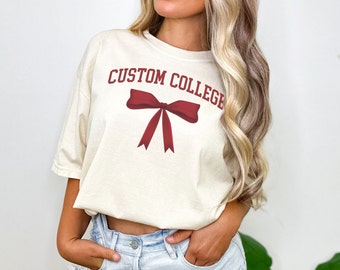 Custom College Comfort Colors Shirt, Personalized Coquette University T Shirt, Game Day Apparel, Preppy School Football Tailgate Fan Gift