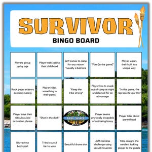 Survivor Bingo Board | Printable TV Show Drinking Game | Tribe Has Spoken