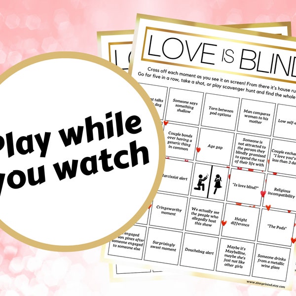 Love is Blind Watch and Play Bingo | Printable TV Show Drinking Game | Watch Party Games