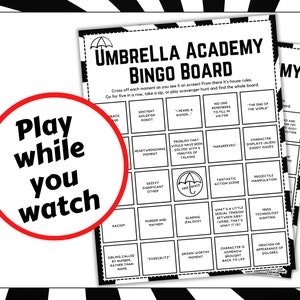 Umbrella Academy Watch and Play Bingo | Watch Party Games | Netflix Show | Hargreeves Number Five Klaus Allison Luthor Diego Viktor Pogo