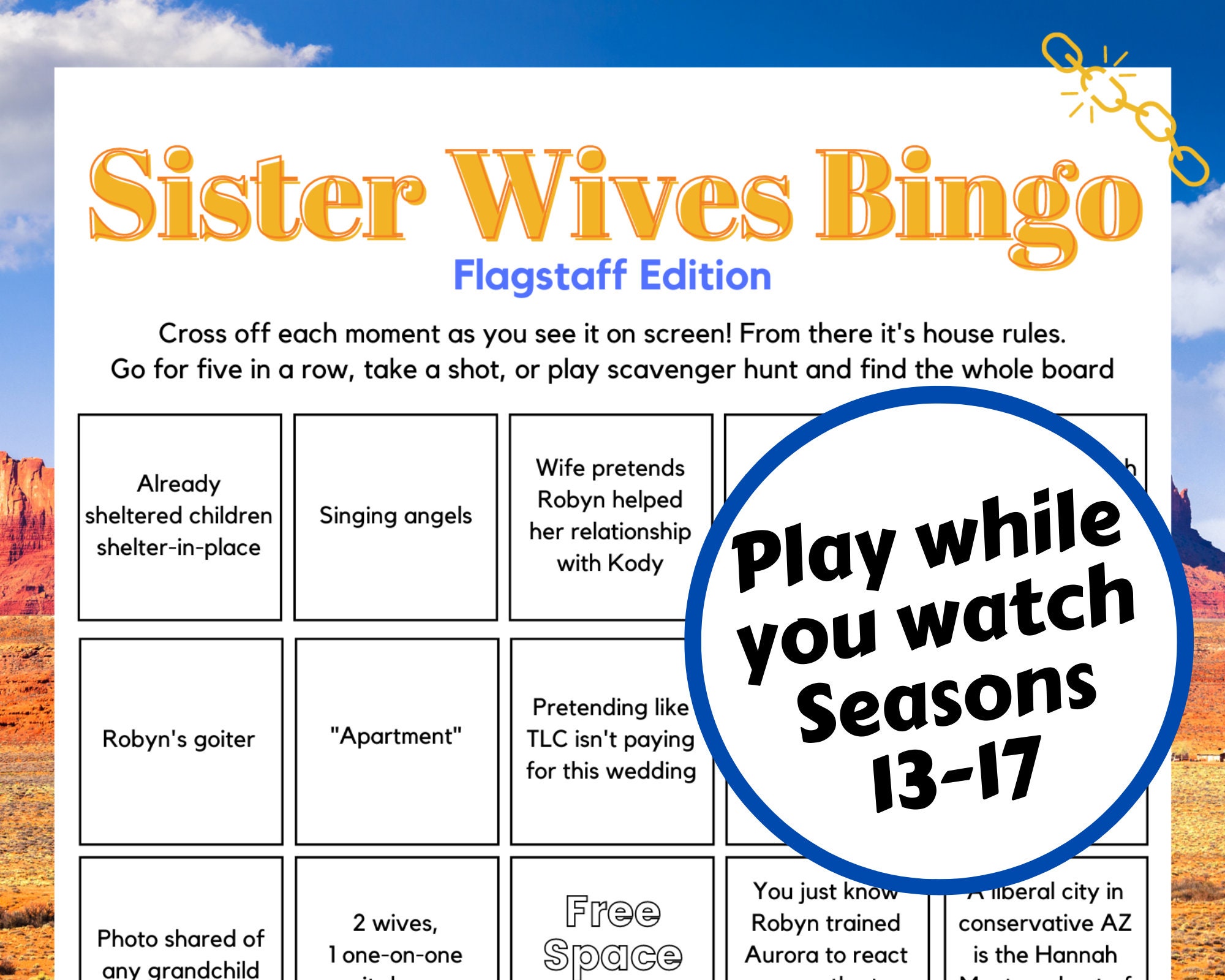 Sister Wives Bingo Flagstaff Edition seasons 13, 14, 15, 16, 17 Etsy
