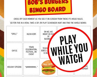 Gra alkoholowa „Bob's Burgers Bingo”: Prezent dla fanów do wydrukowania (wersja cyfrowa do pobrania)