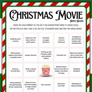 Christmas Movie Bingo Board, Play along while you watch! Christmas Movie Drinking Game Printable