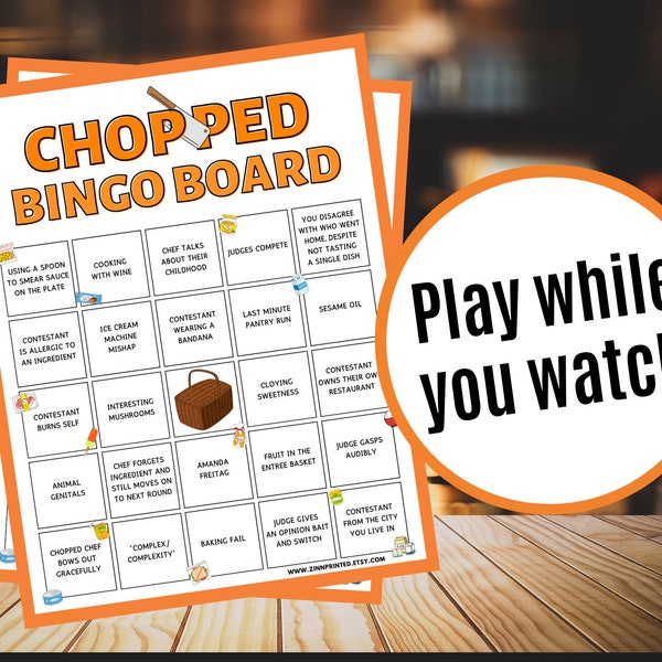 Chopped Bingo Board |  Printable Drinking Game | Food Network TV Show | Chopped Watch Party Games