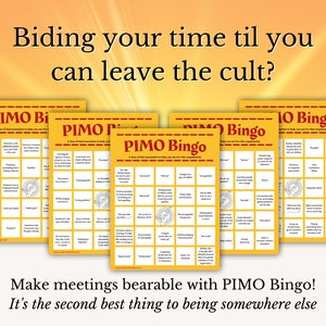 PIMO Bingo Board | Kingdom Hall Meeting Bingo | Ex-Jehovah&#39;s Witnesses