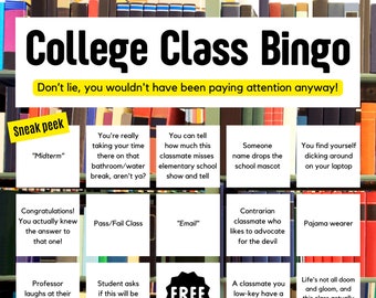 College Class Bingo Board | Printable Games | Zoom Learning Games | Boredom Busters