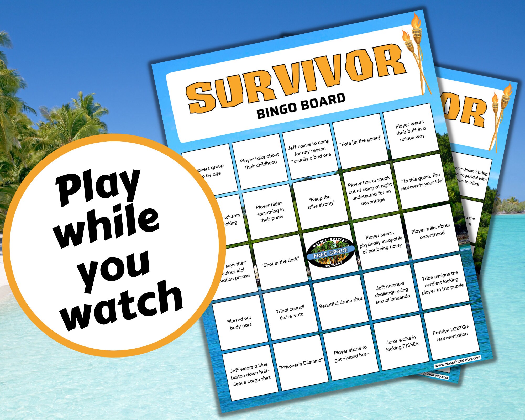 Survivor Bingo Board Printable TV Show Drinking Game Tribe - Etsy