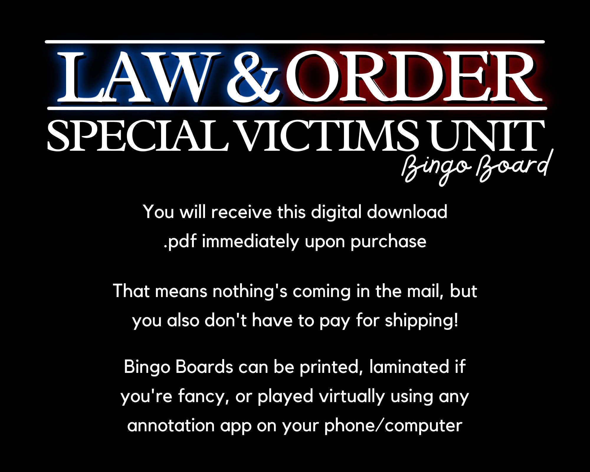 Law & Order SVU Bingo Game: TV Show Drinking Game (digital Download) - Etsy