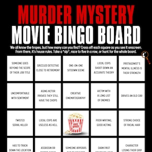 Murder Mystery Bingo Board | Printable Movie Drinking Game | Movie night games