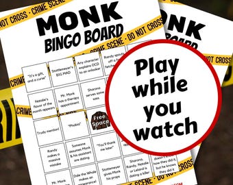 Monk TV Show Bingo - Unique Watch Party Game (Digital Download)