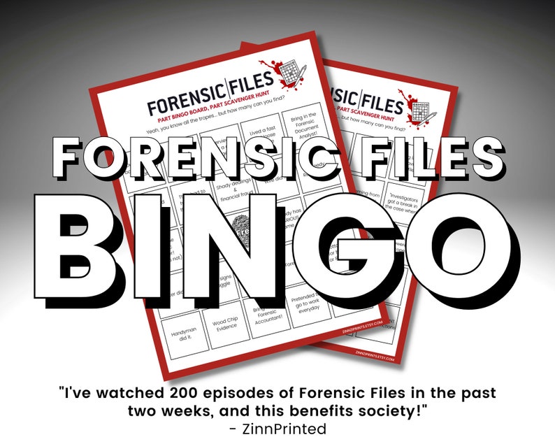 Forensic Files Watch and Play Bingo | True Crime Drinking Game True Crime | Watch Party Games | True Crime Trivia Scavenger Hunt 