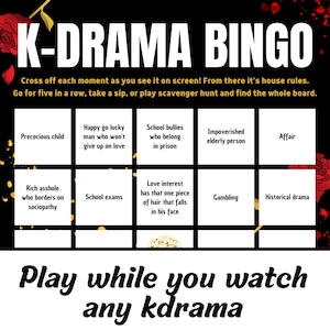 K-Drama Bingo Board | Printable TV Show Game Play while watching any KDrama