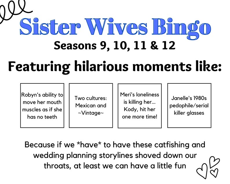 Sister Wives Bingo Play While You Watch Seasons 9, 10, 11, 12 Etsy