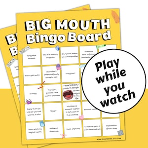 Big Mouth Watch and Play Bingo | Printable TV Show Drinking Game | Watch Party Game | Hormone Monster Going Through Changes