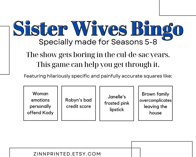 Sister Wives Bingo Board Play While You Watch Seasons 58 Etsy