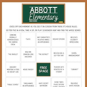 Abbott Elementary Bingo Board | TV Show Drinking Game | Printable Party Games
