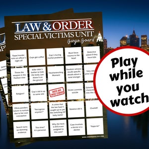 Law & Order SVU Printable Bingo Game | Special Victims Unit Drinking Game | Perfect gift for Law and Order fans | Benson and Stabler