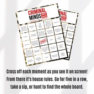 May include: A printable Criminal Minds bingo board with a camouflage background. The board features squares with phrases like "The Garcia-Luke dynamic is stupid and you can't convince me otherwise" and "Guest actor REALLY hams it up".