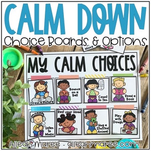 Calm Down Choice Boards and Calming Strategies Cards